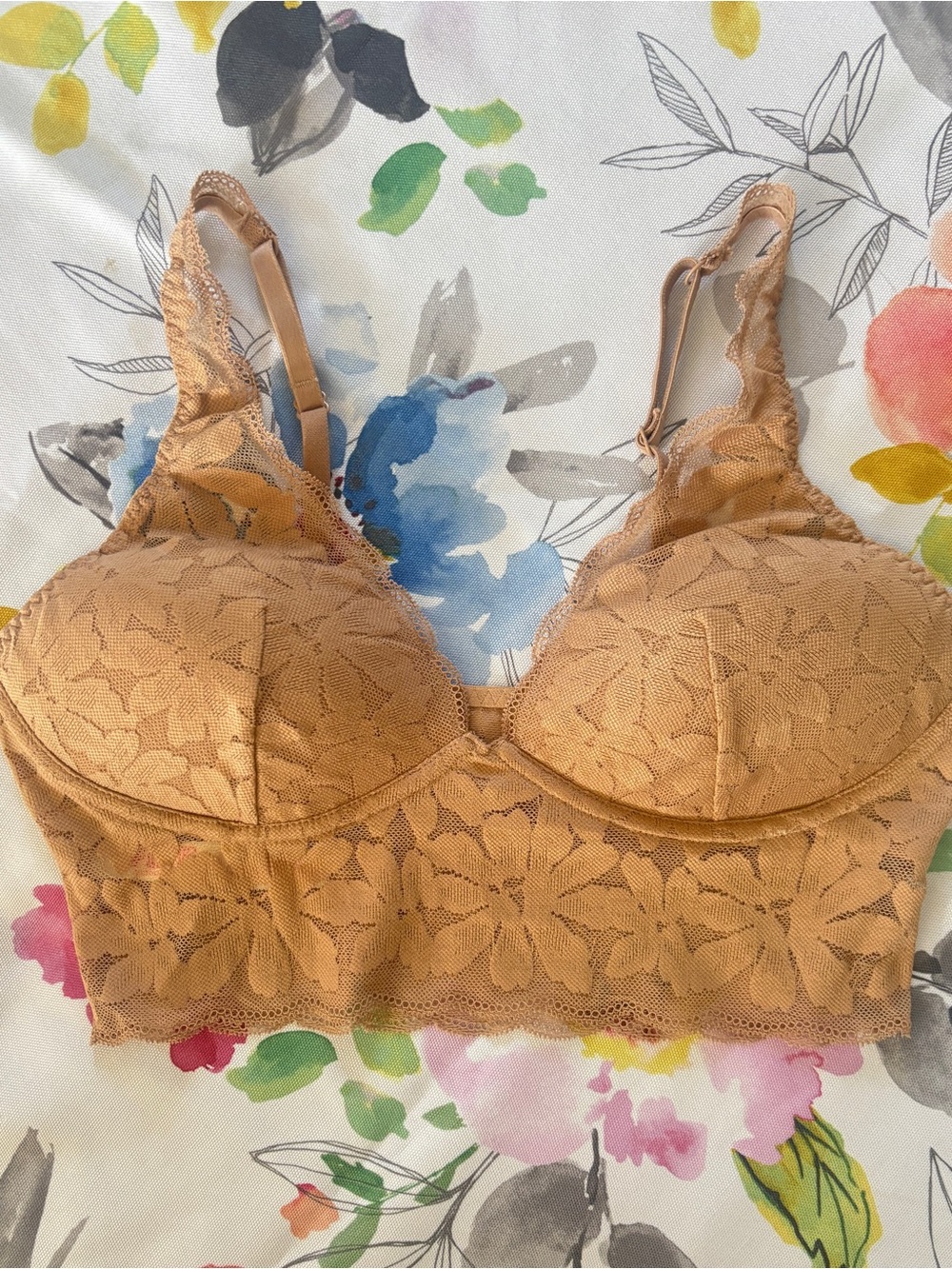 PINK - Women’s Tan Longline Lace Bralette